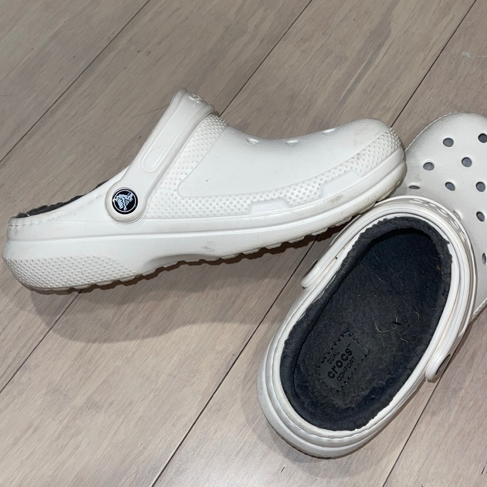 Fuzzy white crocs!